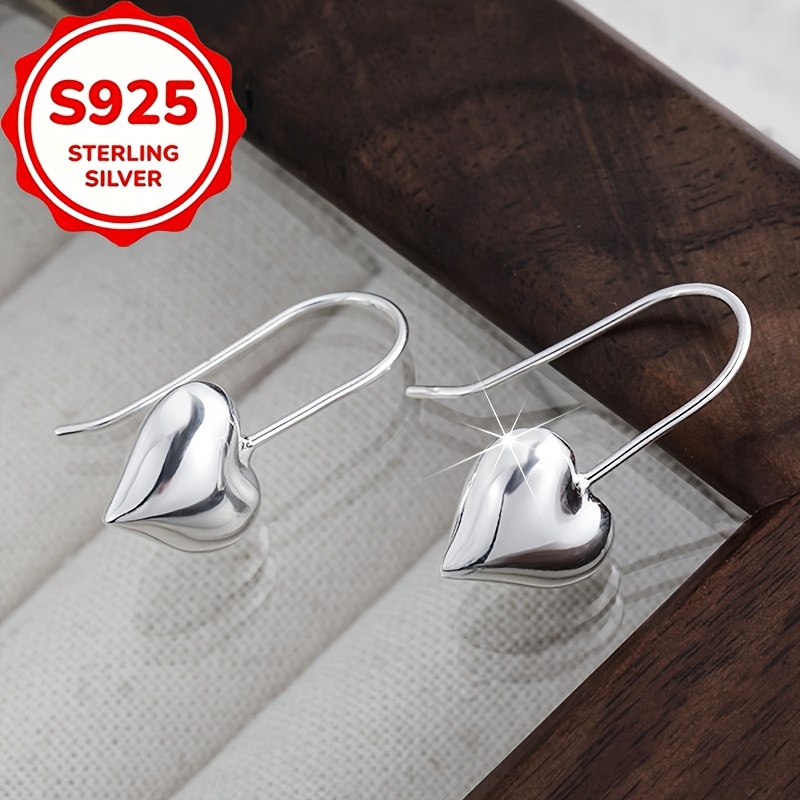 2pcs S925 Sterling Silver Polished Heart Drop Earrings